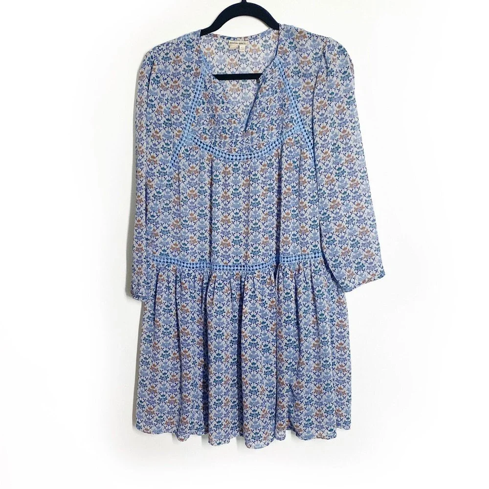 Anthropologie Holding Horses Betony Swing Dress Blue Floral Dress Size 4 - Picture 1 of 5